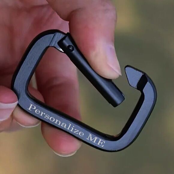 Engraved Black Carabiner Keychain Ring Square Shaped - Picture 2 of 5